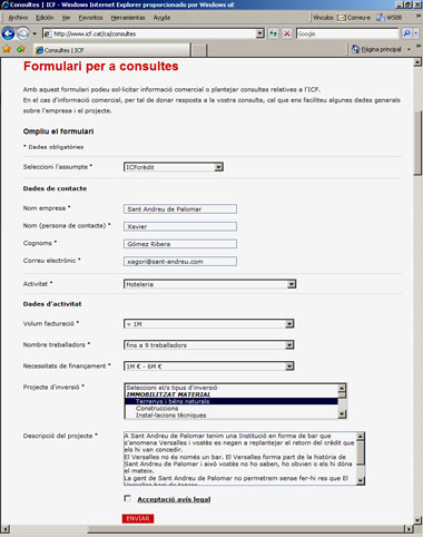 pàgina de 'consultes' de l'ICF